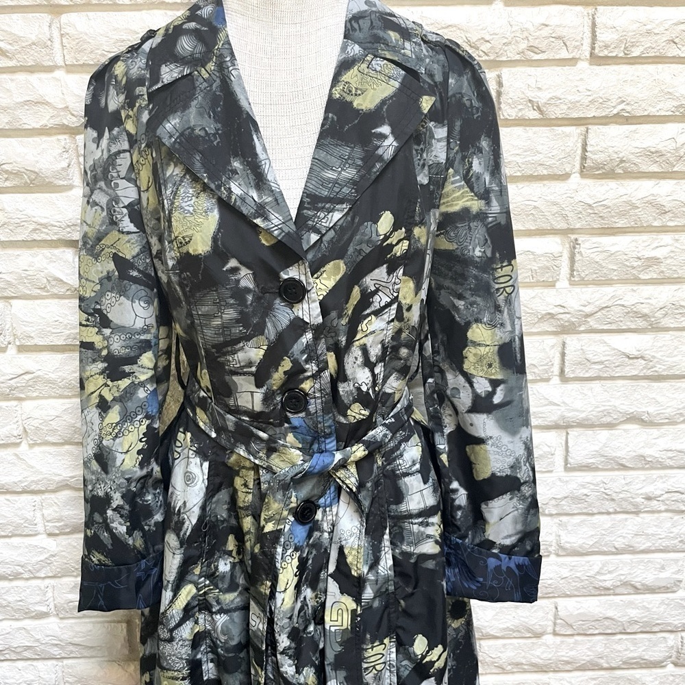 𝅺DESIGUAL funky print light belted trench coat jacket wind rain 36 XS/S
